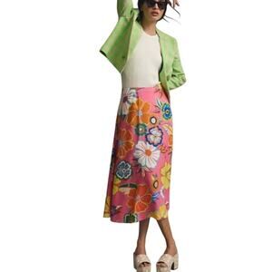 Farm Rio Anthrologie Midi Skirt Viscose Size M Bright Floral Size M Boho Indie